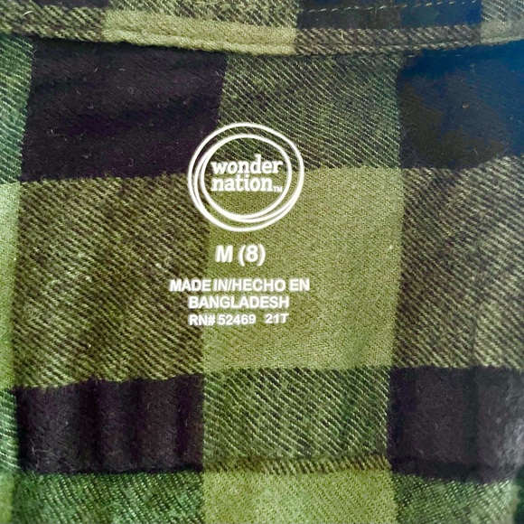 Kids green and black plaid flannel button down shirt - Picture 3 of 4